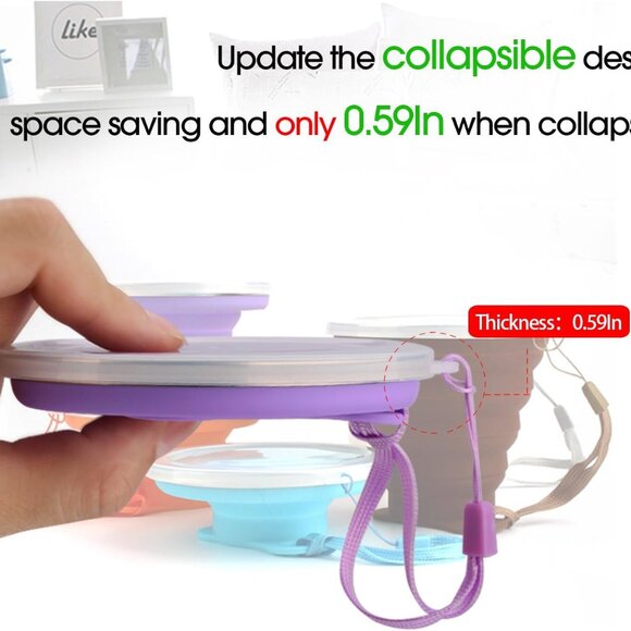 ME.FAN Silicone Collapsible Travel Cup - Silicone Folding Camping Cup with Lids - Picture 3 of 7